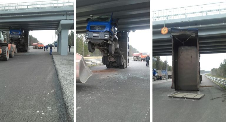 На М-11 в Тверской области грузовик врезался в бетонное перекрытие моста
