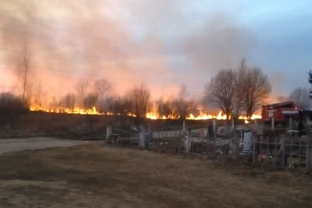 В Тверской области сильный природный пожар угрожает кладбищу