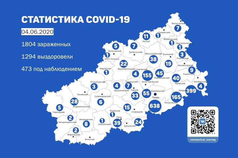 География коронавируса в Тверской области: в каких районах подтвердили новые случаи заражения к 4 июня