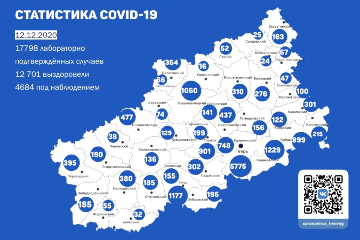 География коронавируса в Тверской области: в каких районах подтвердили новые случаи заражения к 12 декабря