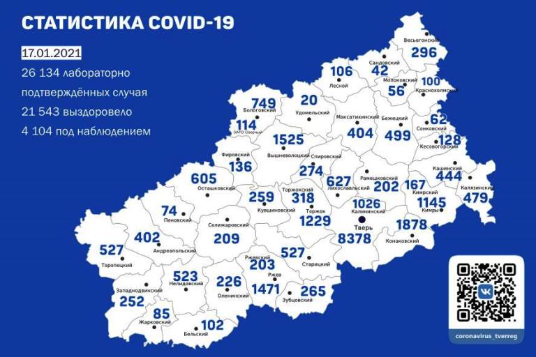 География коронавируса в Тверской области: в каких районах подтвердили новые случаи заражения к 17 января