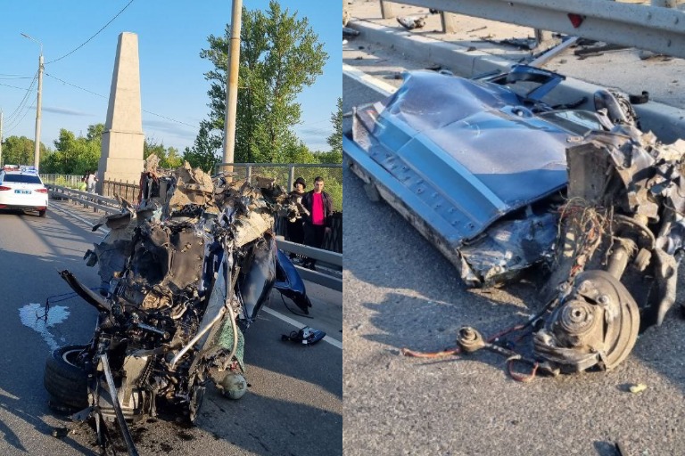 В Твери после удара в столб элитный BMW превратился в груду металла
