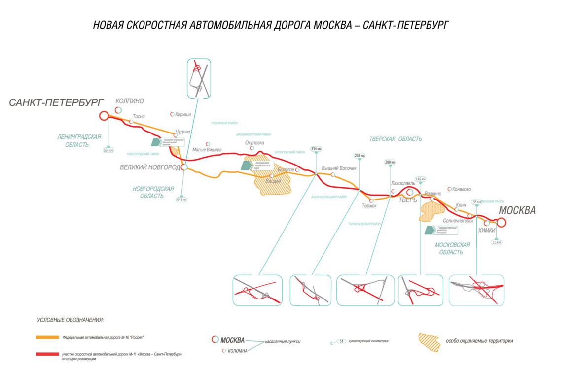 Схема м11 со съездами