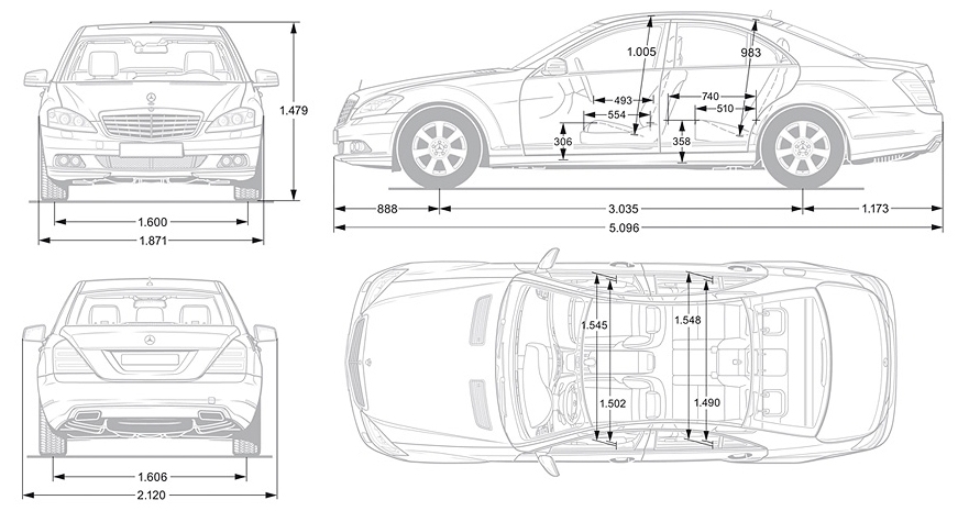 Мерседес s характеристики. Габариты Мерседес Бенц s500. Мерседес s500 габариты. Мерседес Бенц s600 габариты. Mercedes-Benz w222 чертеж.