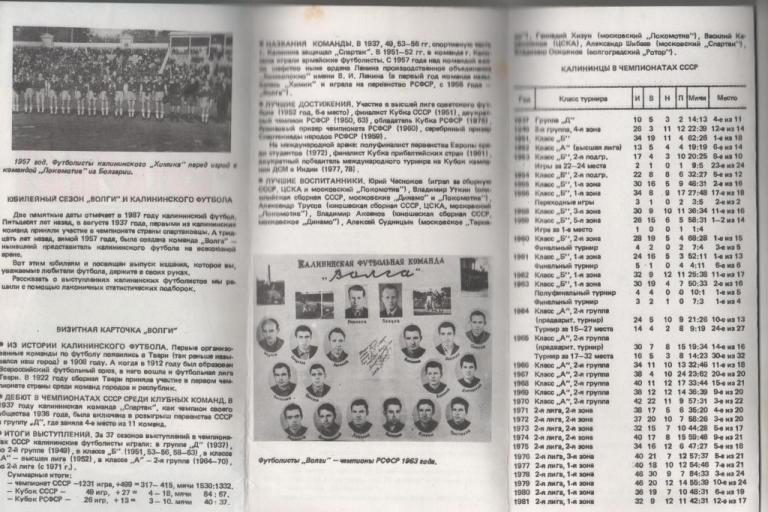 Страница из буклета с фотографией команды Химик (Калинин) за 1957 год