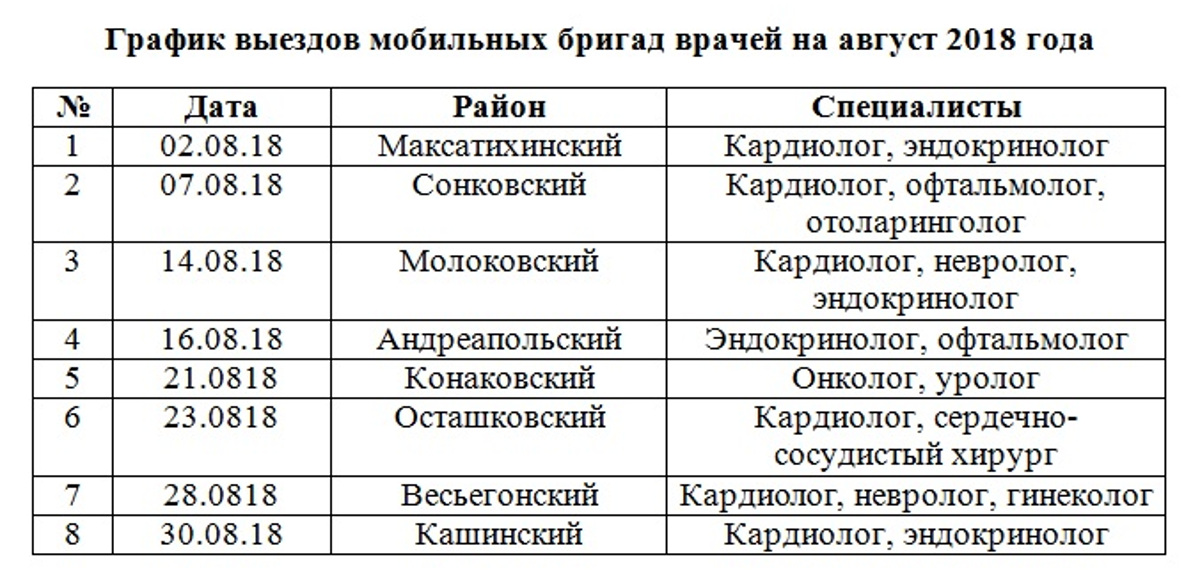 График выездов специалистов образец