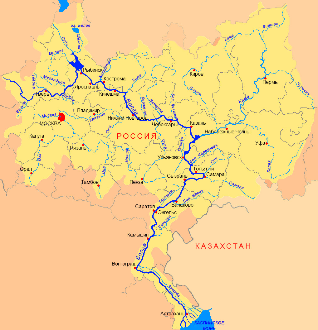 Карта россии волга с городами